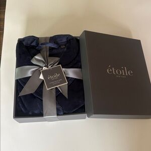 NWT Etoile New York Luxury Velvet Robe in Navy Pockets Tie Waist Cozy OSFM